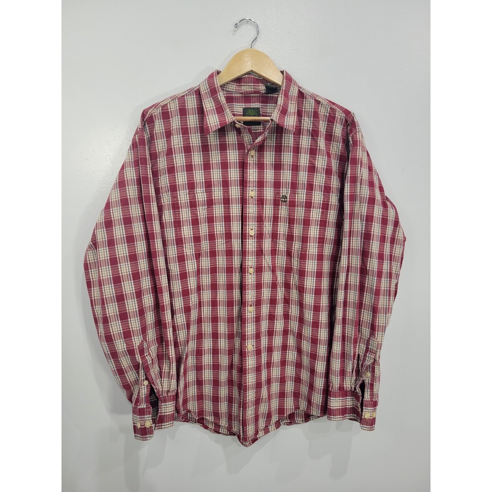 Timberland Mens XL Red Plaid Organic Cotton Blend Long Sleeve Button Down Shirt